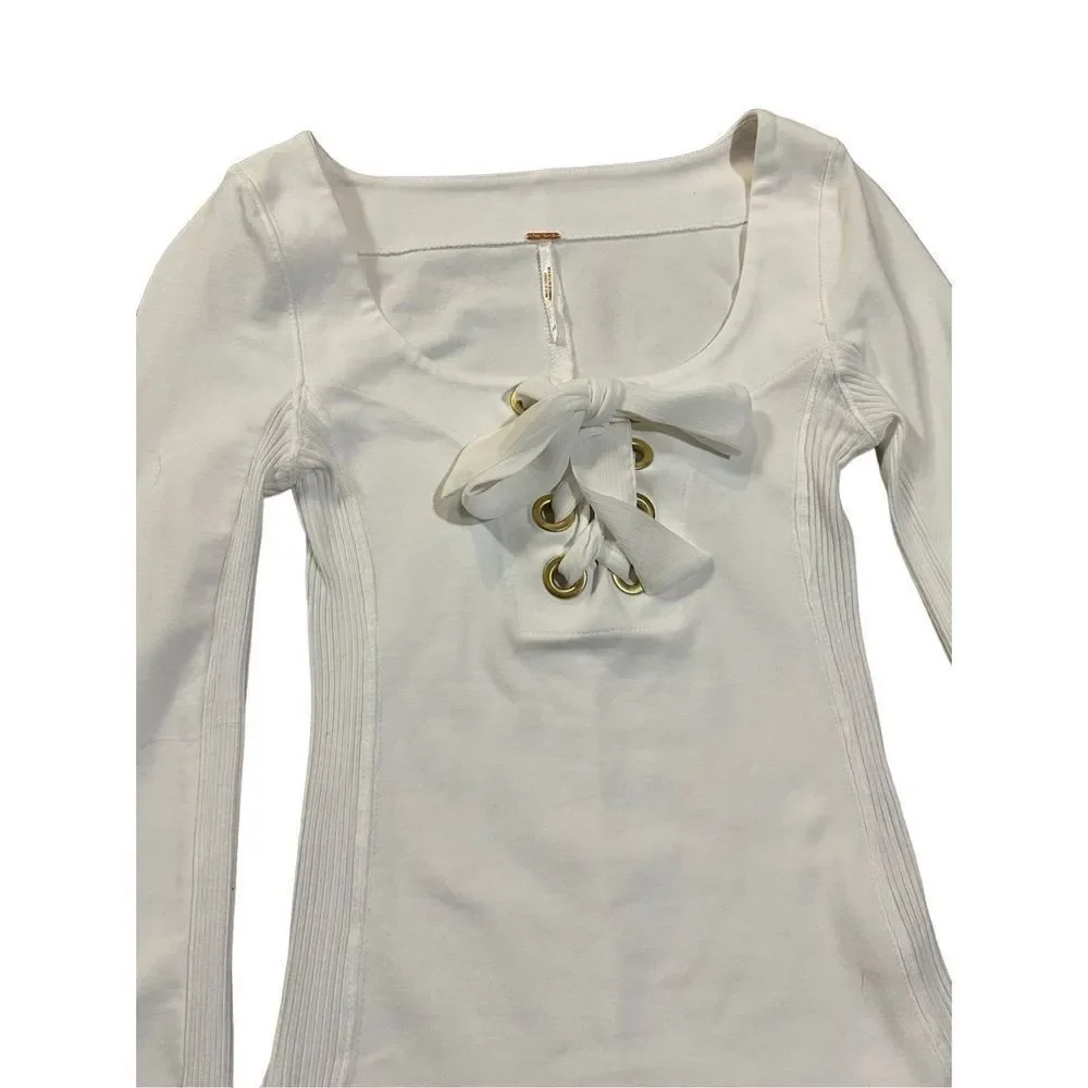 Free People White Looking Back‎ Lace-Up Top sz XS